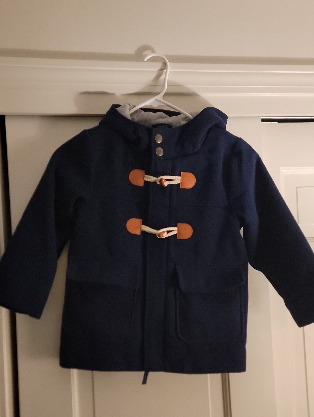 Kids Navy Hooded Toggle Duffle Coat